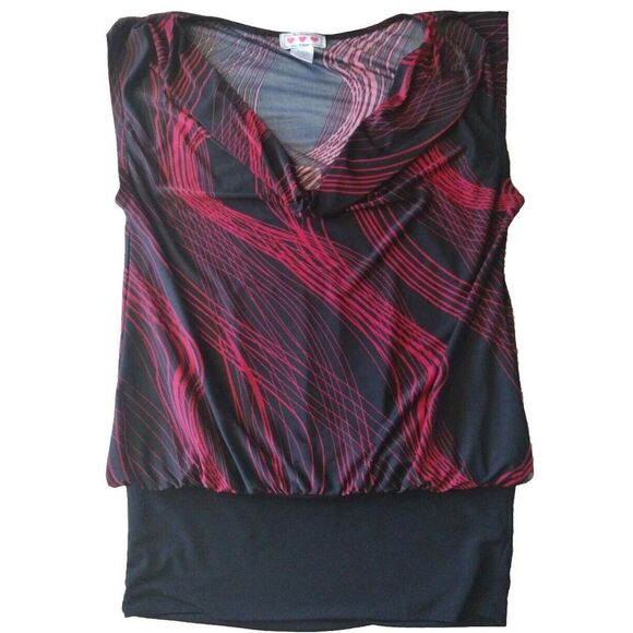 trixxi Blouse Woman XL Black Red Geometric Cowl Neck Office Business Career - Picture 1 of 5
